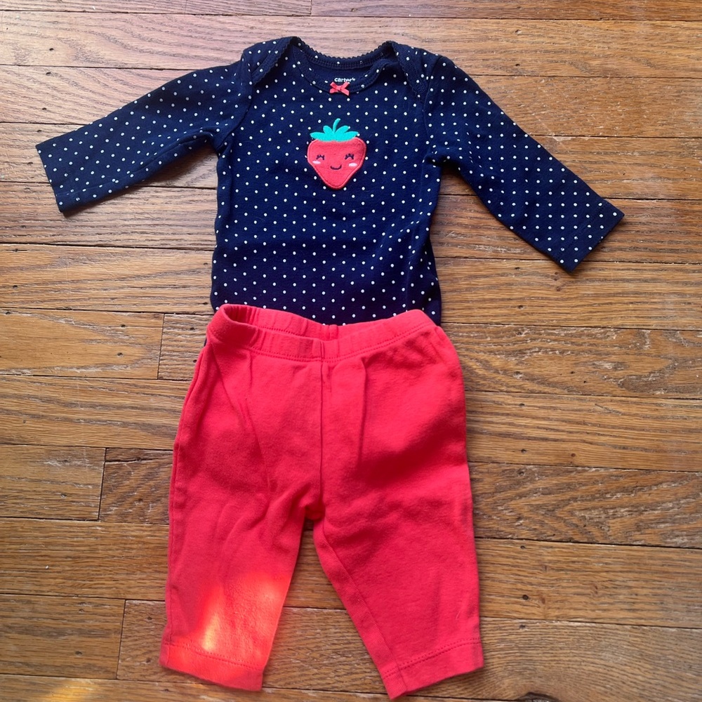 Carter's Navy Polka Dot outfit with Strawberry Design size 3m